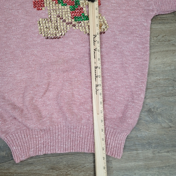 Vintage Europe by David Wells Knit Sweater Pink Christmas Holiday Sequin Teddy M - Picture 6 of 8